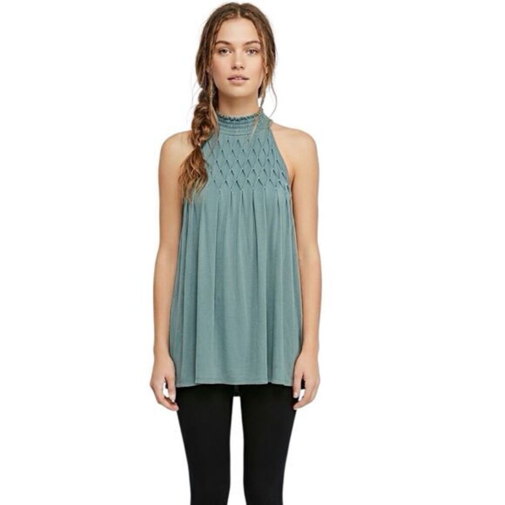 Cable & Gauge Womens Blouse Size Medium Teal Halter Neck Boho Summer Bohemian